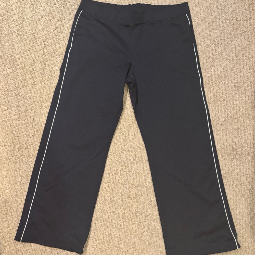 Navy Wide-Leg Athletic Pants with White Side Piping